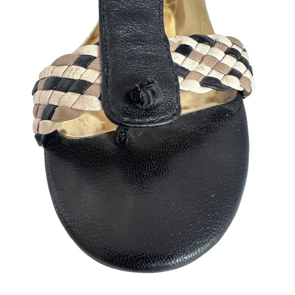 EUC Michael Kors Black Gold Tan Woven Leather Heel Sandals Sz 7.5 M - Picture 4 of 11